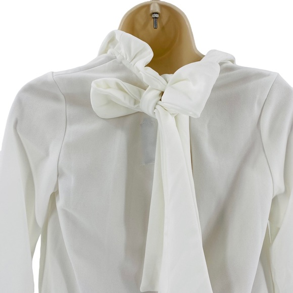 Pomander Place | NEW White Ruffle Collar Preppy Bow Faye Blouse Size XS - Picture 6 of 11